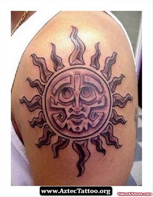 Sun Aztec Tattoos On Shoulder