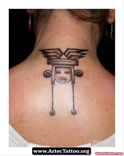 Small Aztec Tattoo On Upperback