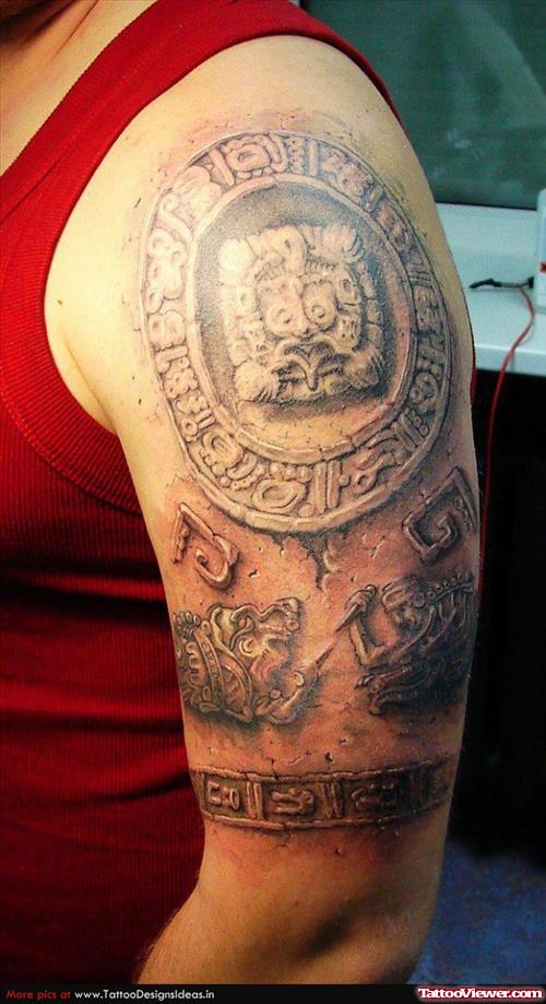 Simple Left Half Sleeve Aztec Tattoo