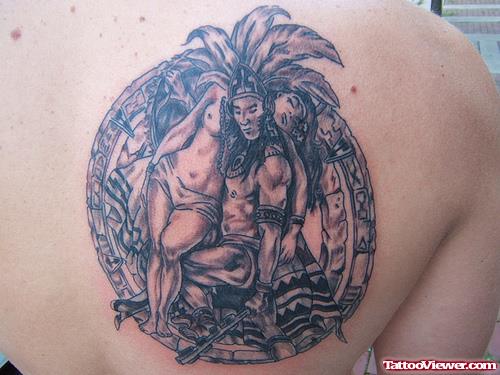 Nice Aztec Tattoo On Right Back Shoulder