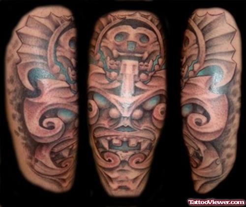 Grey Ink Aztec Tattoo Flash