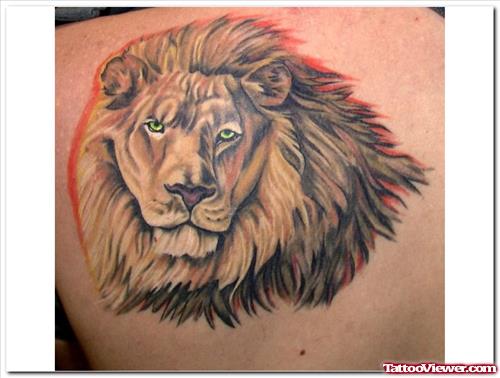 Aztec Lion Head Tattoo On Back Shoulder
