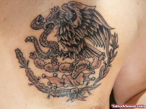 Aztec Eagle With Snake Tattoo On Chest