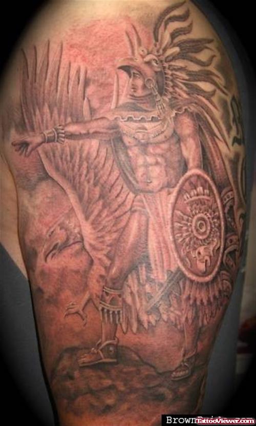 Superior Left Half Sleeve Aztec Tattoo
