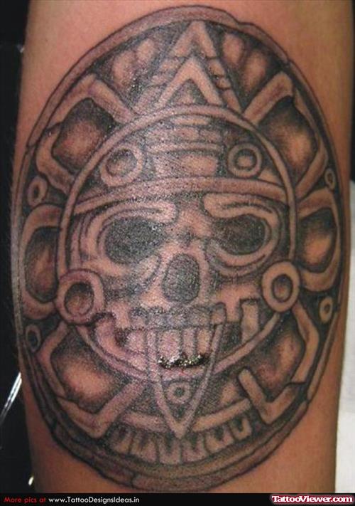 Superb Aztec Grey Ink Tattoo