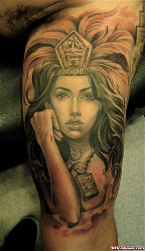Stylish Aztec Tattoo on Left Half Sleeve