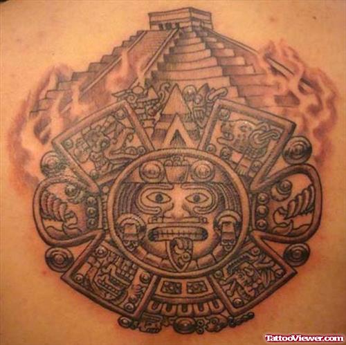 Simple Grey Ink Aztec Tattoo