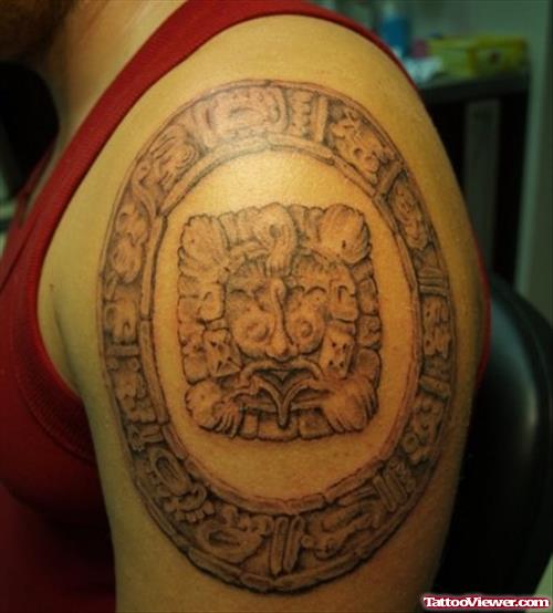 Man Left SHoulder Aztec Tattoo