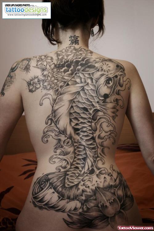 Aztec Fish Tattoo On Back