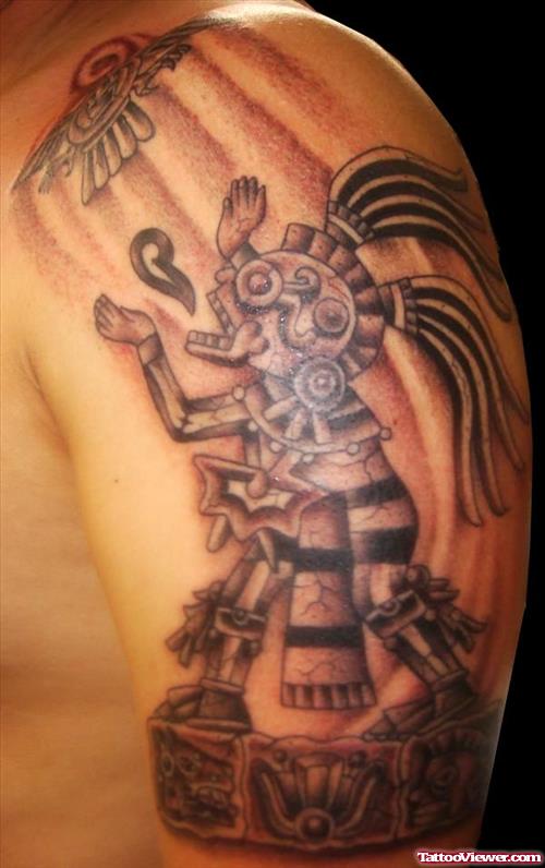 Aztec Cult Of Sun Tattoo On Left Shoulder