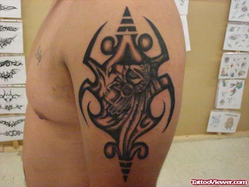 Tribal Aztec Tattoo On Left Half Sleeve