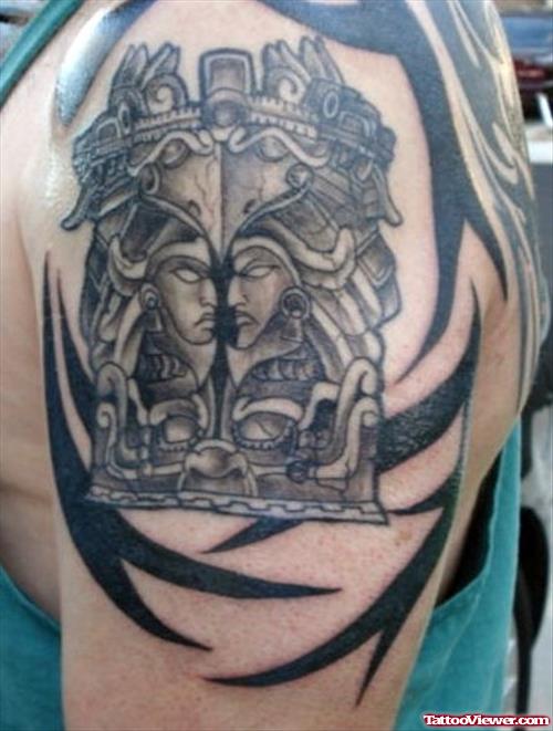 Tribal And Aztec Shoulder Tattoo