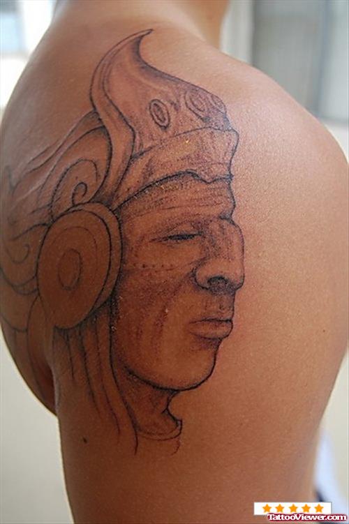 Inspiring Aztec Tattoo On Right BAck Shoulder