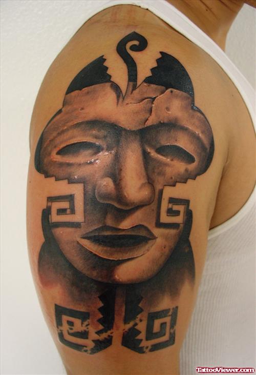 Grey Ink Aztec Tattoo Idea