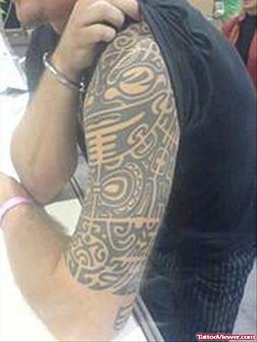 Stunning Left Half Sleeve Aztec Tattoo