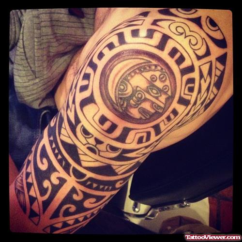 Quality Left Half Sleeve Aztec Tattoo