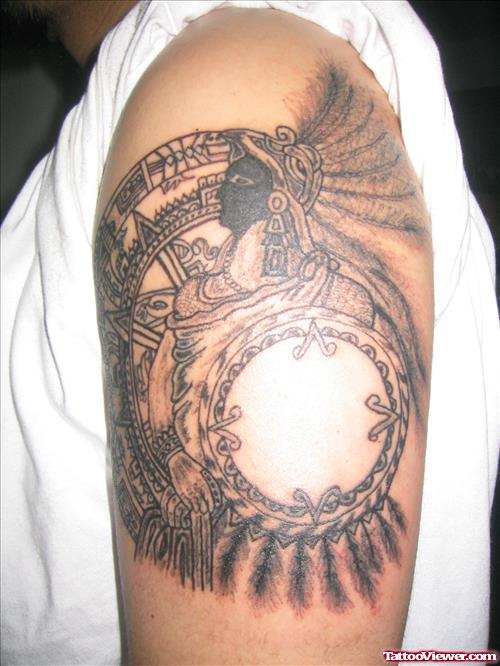 Inspiring Left Half Sleeve Aztec Tattoo