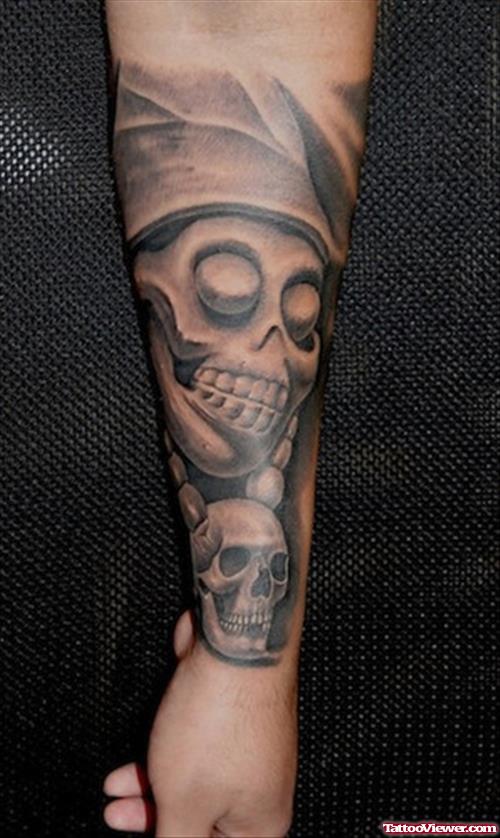 Grey Ink Aztec Tattoo On Left Sleeve