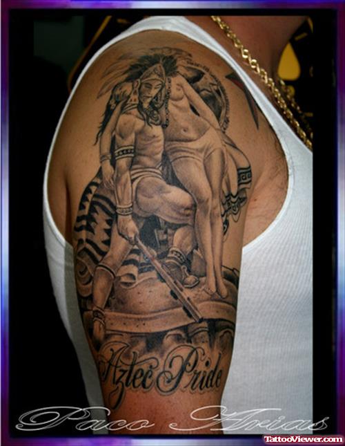 Aztec Warrior Tattoo On Right Half Sleeve