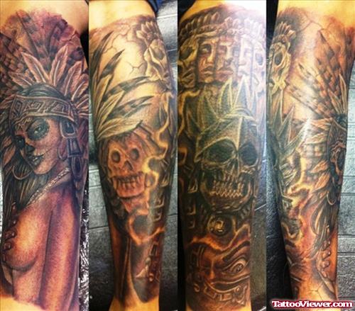 Aztec Leg Tattoo