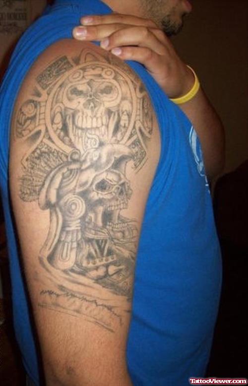 Nice Aztec Tattoo On Right Half Sleeve