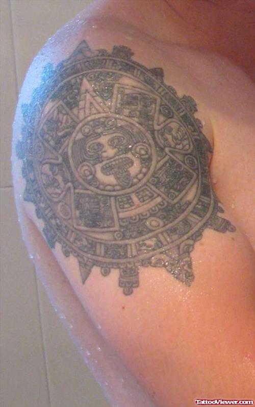 Man Right Shoulder Aztec Tattoo