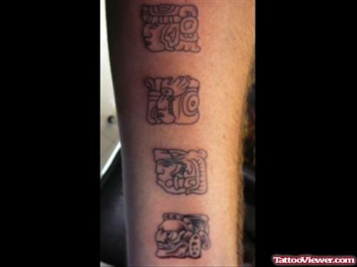 Grey ink Aztec Tattoo On Arm