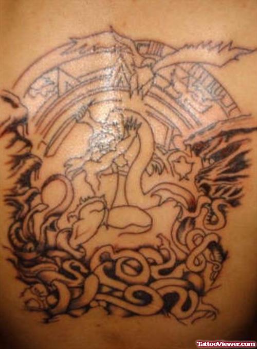 Aztec Grey Ink Tattoo On Back
