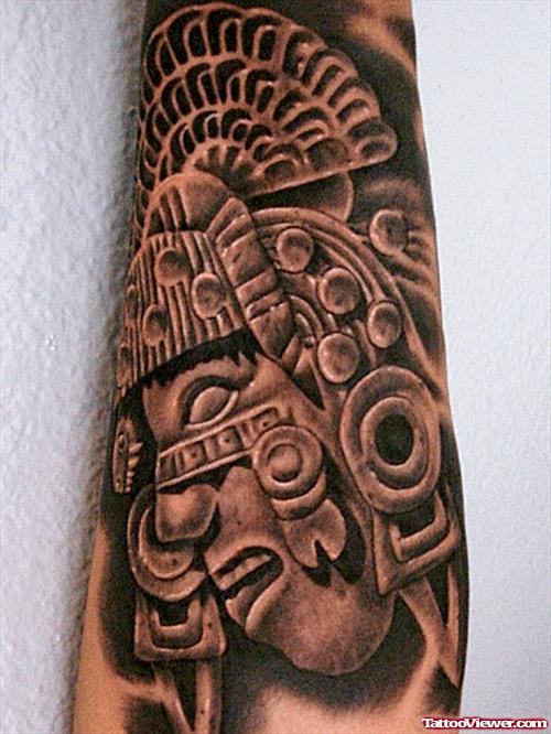 Impressive Dark Ink Aztec Tattoo