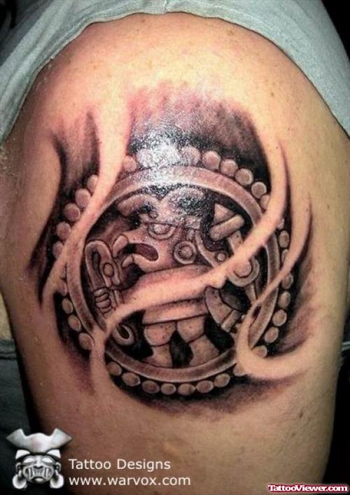 Crazy Left SHoulder Aztec Tattoo