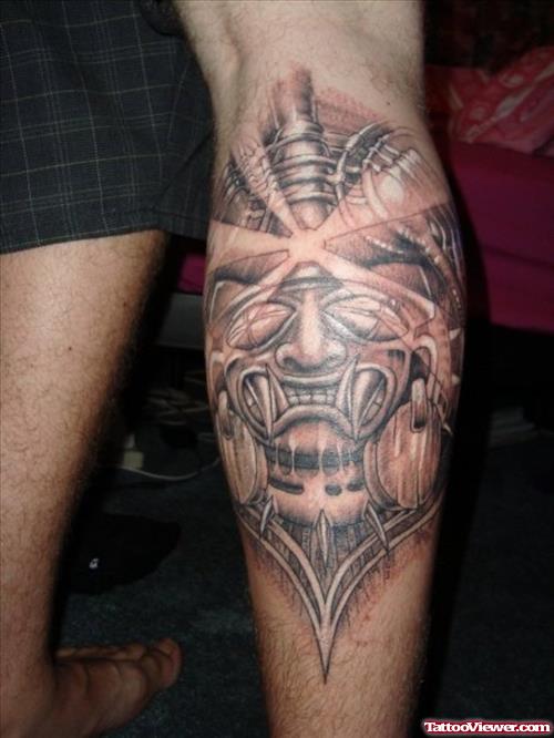 Aztec Tattoo On Calf