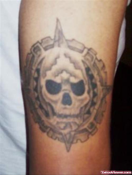 Aztec Skull Bicep Tattoo
