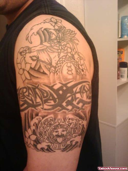 Aztec Left Half Sleeve Tattoo