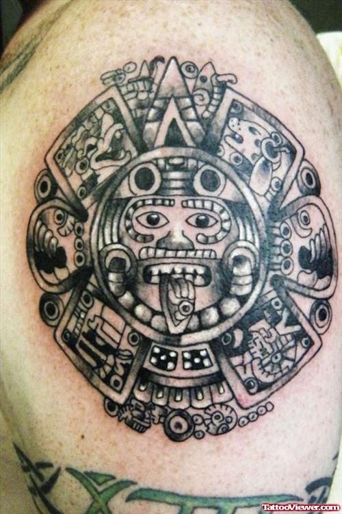 Aztec Grey ink Tattoo on Shoulder