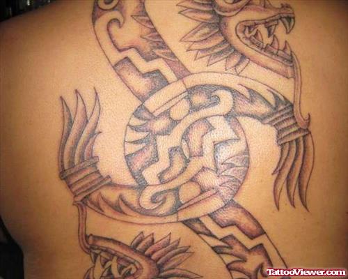 Awful Aztec Snake Tattoo on Back