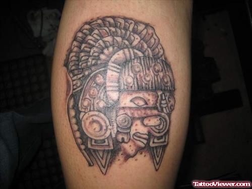 Grey Ink Aztec Calf Tattoo