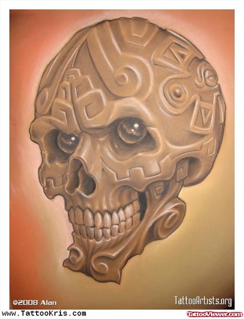Good Aztec Skull Tattoo Design