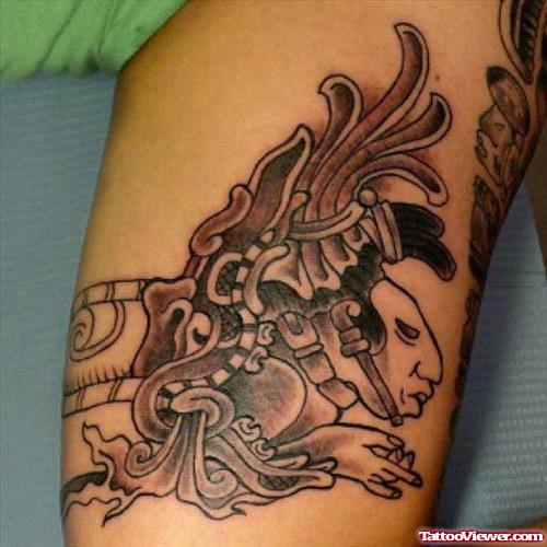 Bicep Grey Ink Aztec Tattoo