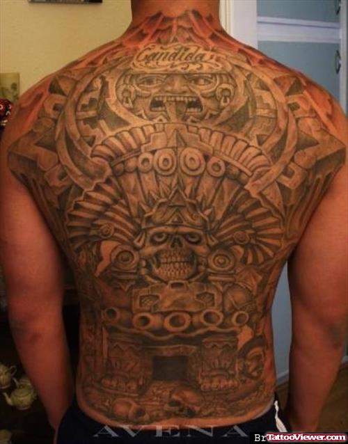 Back Piece Aztec Tattoo For Men