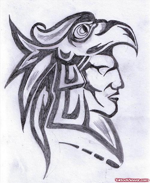 Aztec Warrior Head Tattoo Design