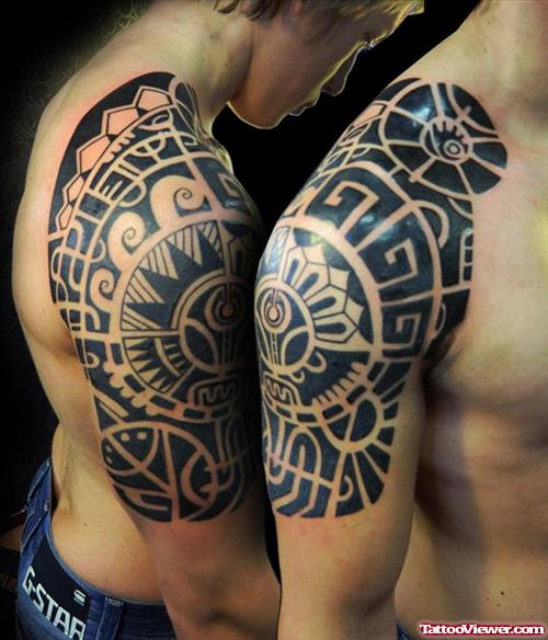 Aztec Tribal Tattoo On Shoulder