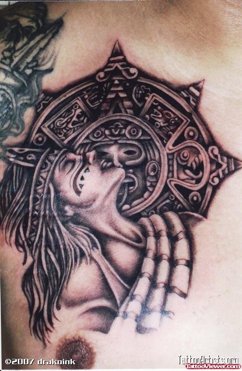 Aztec Tattoo On Man Chest