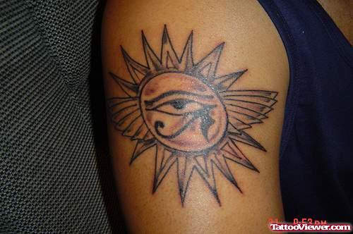 Aztec Sun Tattoo On Right Shoulder
