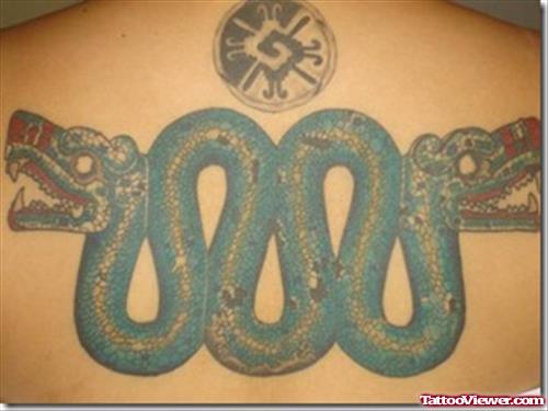 Aztec Snake Tattoo On Upperback
