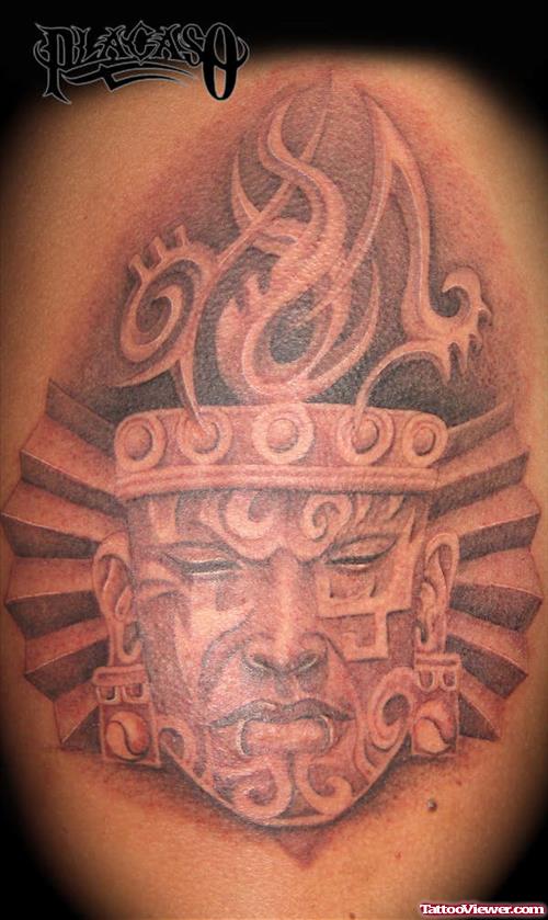 Aztec Mask Grey Ink 3D Tattoo