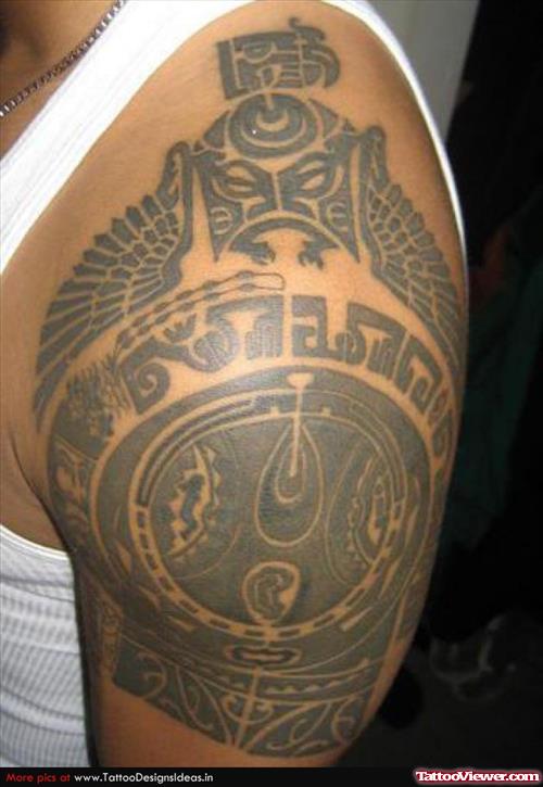 Aztec Left Shoulder Tattoo For Men