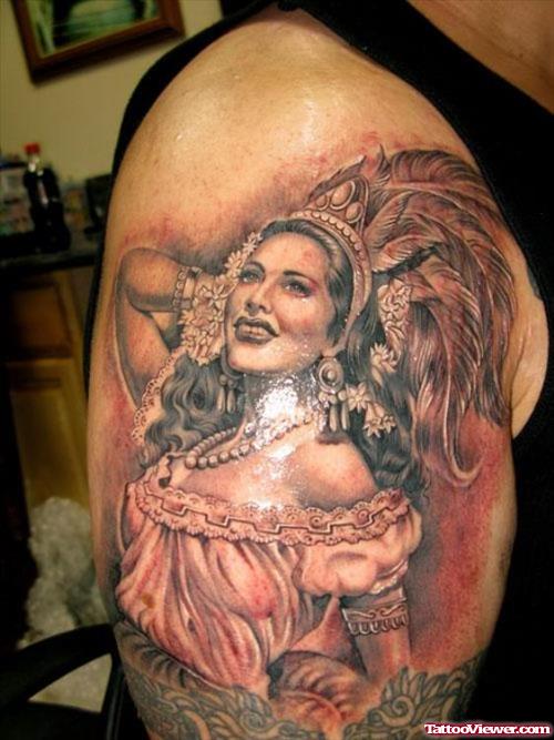 Aztec Girl Tattoo On Shoulder