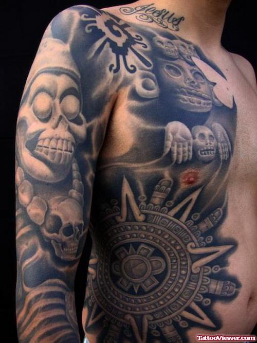 Aztec 3d Tattoo On Side And Sleeve