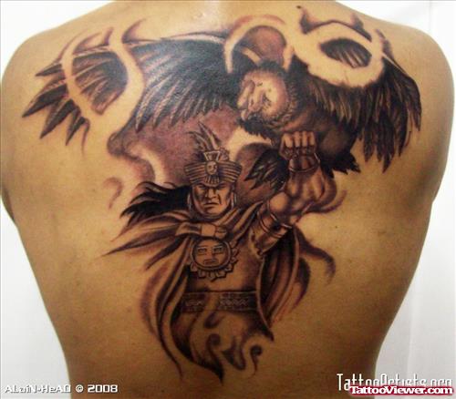Amazing Aztec Tattoo On Man Upperback