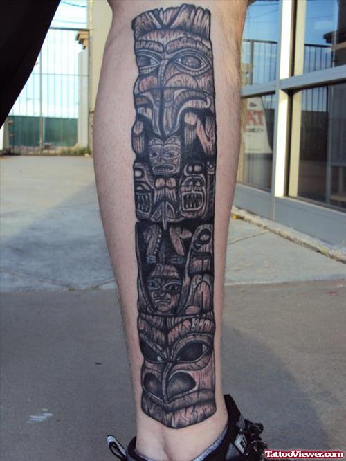 Aztec Tattoo On Right Leg